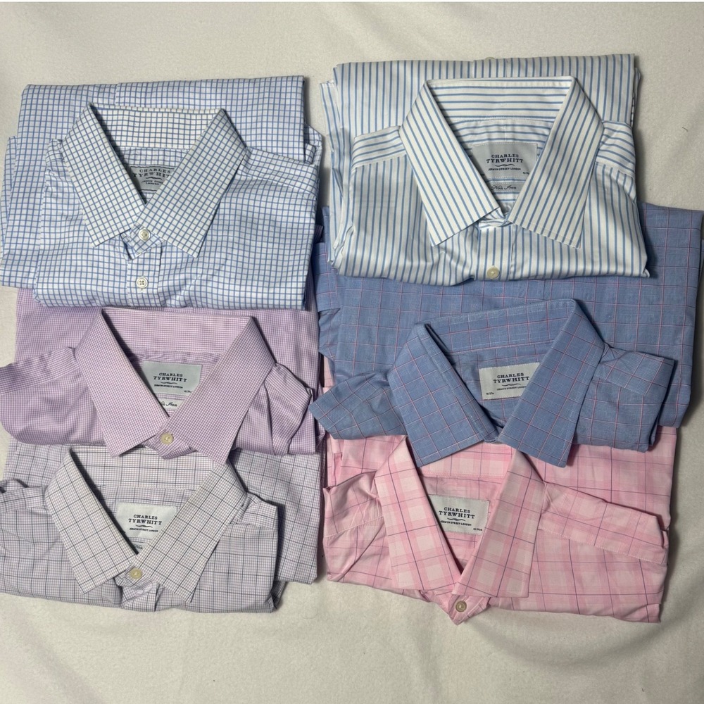 Charles Tyrwhitt Non Iron Men Dress Shirt 18/37 Multi‎ Excellent Bundle 6pk